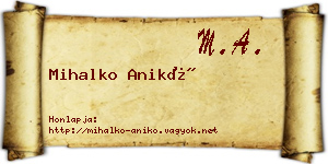 Mihalko Anikó névjegykártya